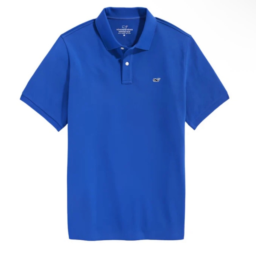 Vineyard Vines Heritage Pique Polo Shirt Short Sleeve Collared Bright Blue